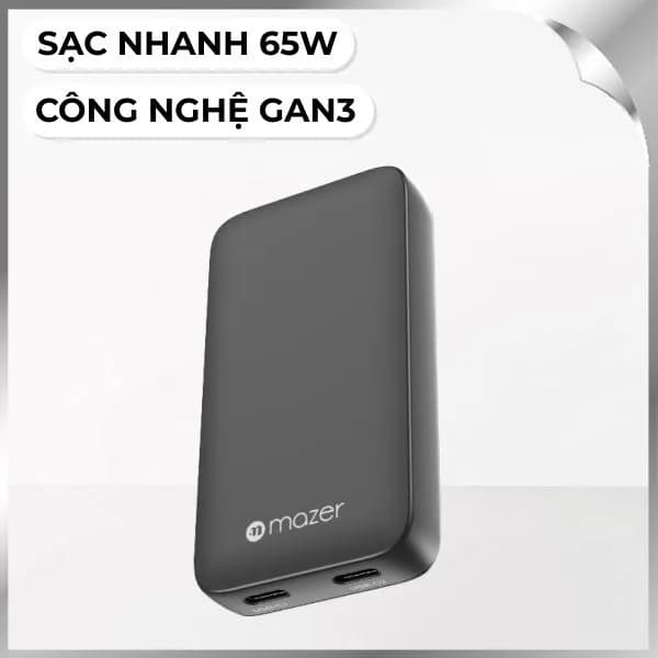 Sạc nhanh 2 cổng Type-C PD GaN 65W Mazer M-G65SLIM2C-BK - Ảnh 12