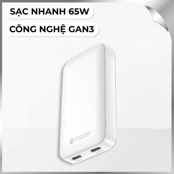 Sạc nhanh 2 cổng Type-C PD GaN 65W Mazer M-G65SLIM2C-WH - Ảnh 4
