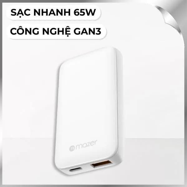 Sạc nhanh 2 cổng USB Type-C PD GaN 65W Mazer M-G65SLIM-WH - Ảnh 8