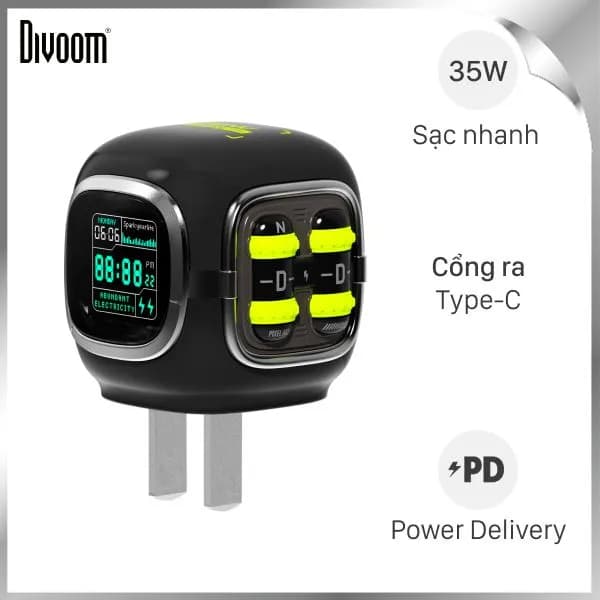 Sạc nhanh Type C QC4.0 GaN 35W Divoom Dipow-35 Black - Ảnh 8