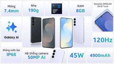 Điện thoại Samsung Galaxy S25 FE 5G 8GB/512GB Đen/Xanh Nhạt - 6