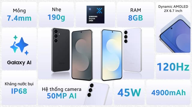 Điện thoại Samsung Galaxy S25 FE 5G 8GB/512GB Đen/Xanh Nhạt - 6