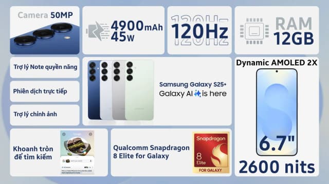 Điện thoại Samsung Galaxy S25 Plus 5G 12GB/512GB - 14