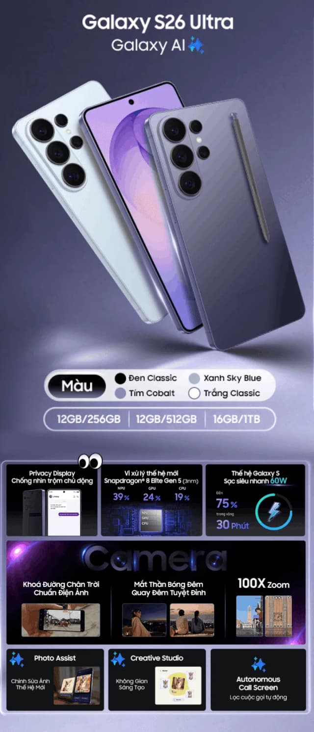 So sánh giá Điện thoại Samsung Galaxy S26 Ultra 5G 12GB/512GB rẻ nhất? - Ảnh 17