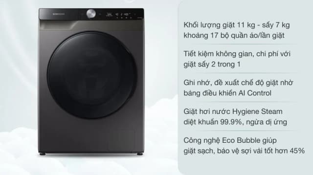 So sánh giá Máy giặt sấy Samsung AI Ecobubble Inverter giặt 11 kg - sấy 7 kg WD11T734DBX/SV rẻ nhất? - Ảnh 3
