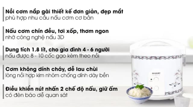 So sánh giá Nồi cơm nắp gài Sharp 1.8 lít KS-183TJV-CR rẻ nhất? - Ảnh 18