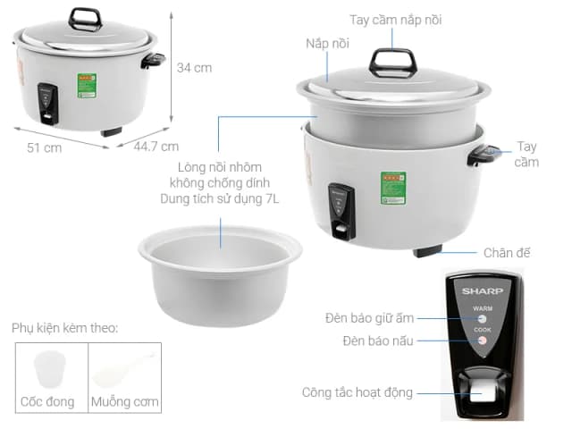 So sánh giá Nồi cơm nắp rời Sharp 7 lít KSH-D77V rẻ nhất? - Ảnh 3