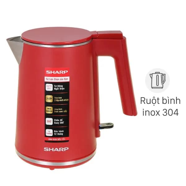 Bình đun siêu tốc Sharp 1 lít EKJ-10DVPS-RD - Giá rẻ nhất hôm nay - Ảnh 1