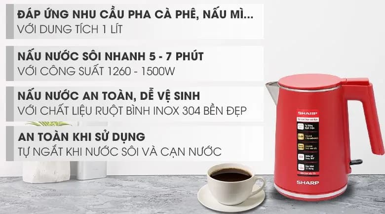 Bình đun siêu tốc Sharp 1 lít EKJ-10DVPS-RD - Giá rẻ nhất hôm nay - Ảnh 14