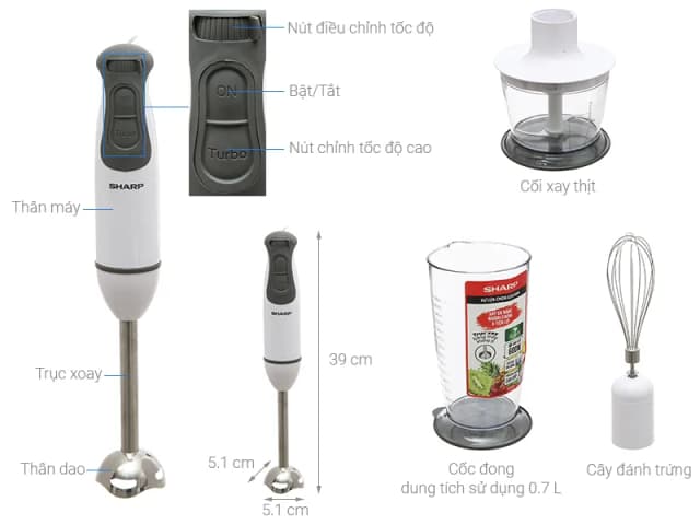 Máy xay cầm tay Sharp EM-H076SV-WH - Ảnh 7