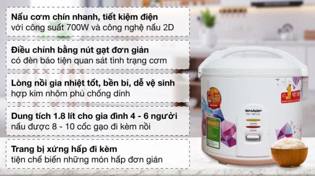 So sánh giá Nồi cơm nắp gài Sharp 1.8 lít KS-18TJV rẻ nhất? - Ảnh 8