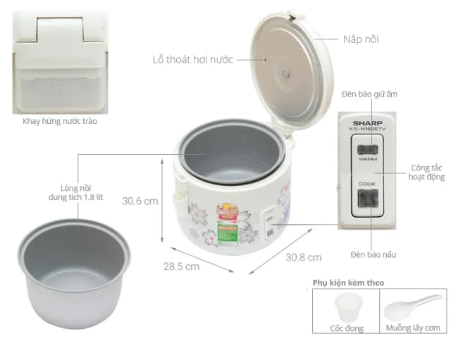 So sánh giá Nồi cơm nắp gài Sharp 1.8 lít KS-N182ETV rẻ nhất? - Ảnh 12