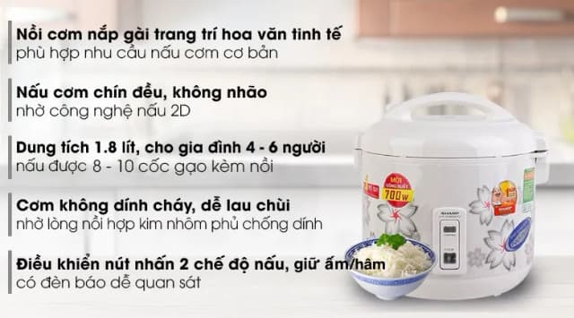 So sánh giá Nồi cơm nắp gài Sharp 1.8 lít KS-N182ETV rẻ nhất? - Ảnh 6