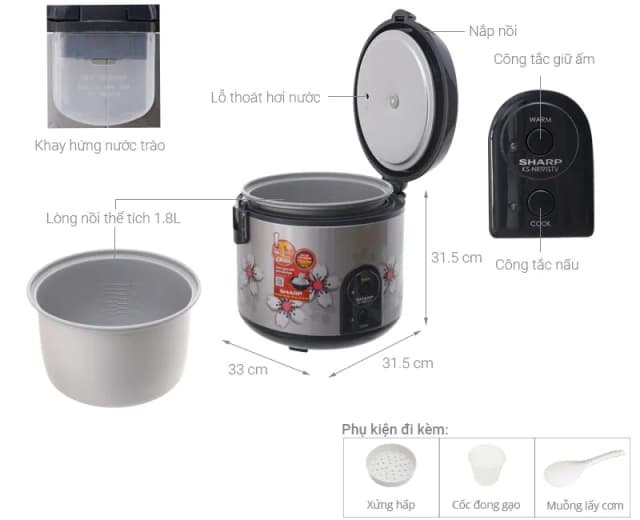 So sánh giá Nồi cơm nắp gài Sharp 1.8 lít KS-NR191STV rẻ nhất? - Ảnh 9