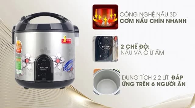 So sánh giá Nồi cơm nắp gài Sharp 2.2 lít KS-R231STV rẻ nhất? - Ảnh 3