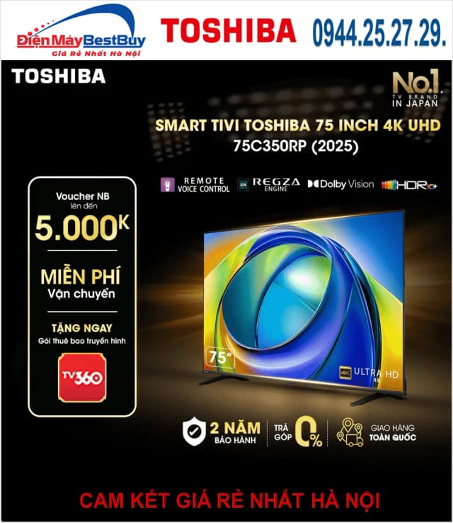So sánh giá Smart Tivi Toshiba AI 4K 75 inch 75C350RP rẻ nhất? - Ảnh 6