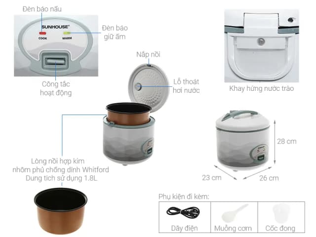 So sánh giá Nồi cơm nắp gài Sunhouse 1.8 lít SHD8602 rẻ nhất? - Ảnh 3