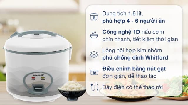 So sánh giá Nồi cơm nắp gài Sunhouse 1.8 lít SHD8602 rẻ nhất? - Ảnh 4