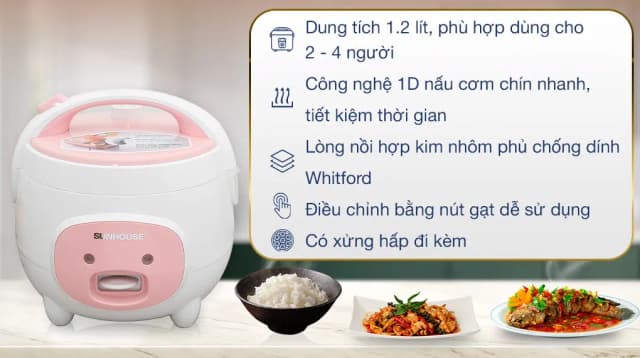 So sánh giá Nồi cơm nắp gài Sunhouse 1.2 lít SHD8217W rẻ nhất? - Ảnh 5