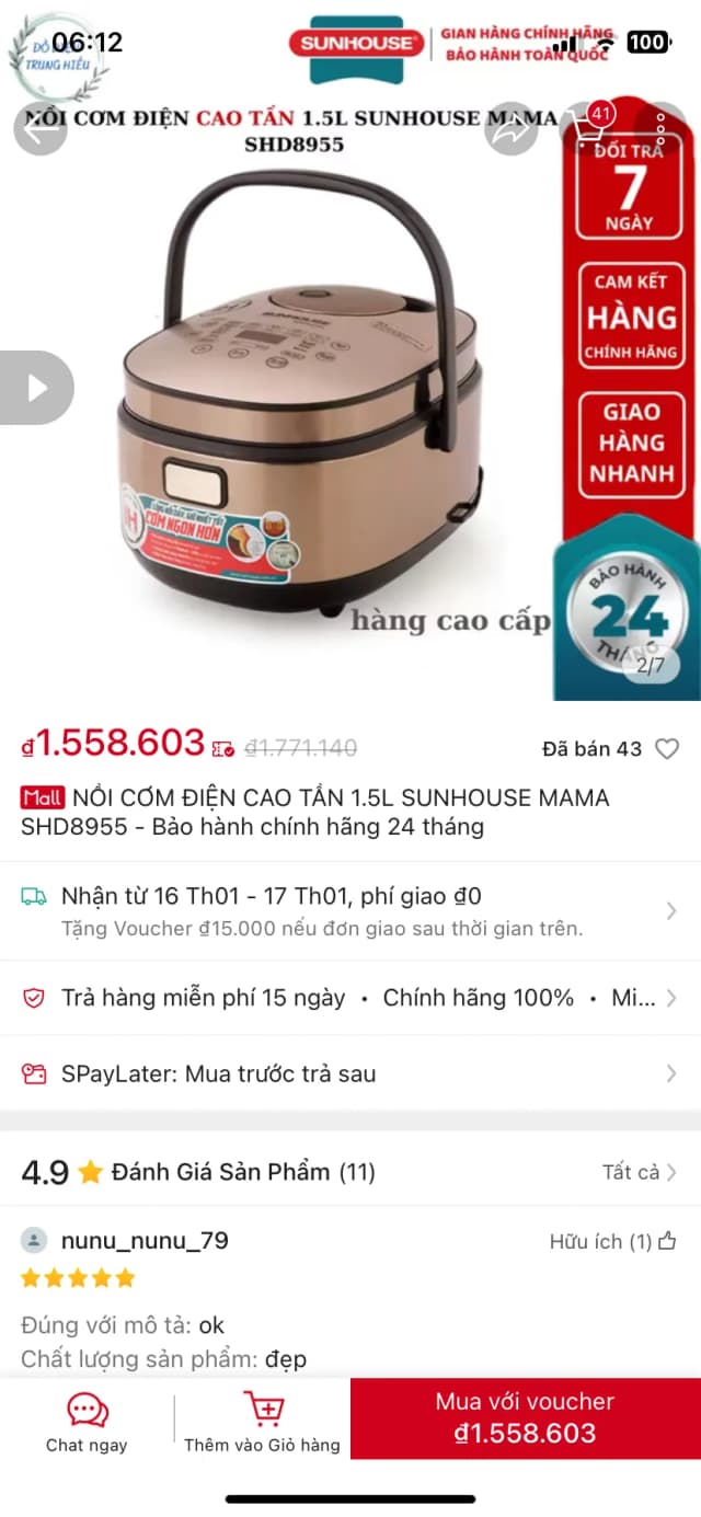 So sánh giá Nồi cơm cao tần Sunhouse Mama 1.5 lít SHD8955 rẻ nhất? - Ảnh 12