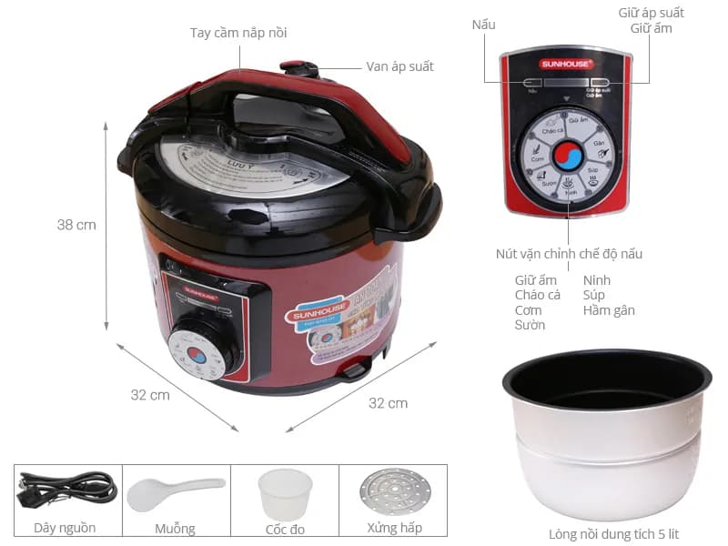 So sánh giá Nồi áp suất điện Sunhouse SHD1755 5 lít - Tìm sản phẩm giá rẻ nhất - Ảnh 5
