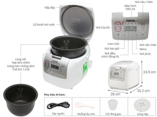 So sánh giá Nồi cơm điện tử Toshiba 1.8 lít RC-18NMFVN(WT) rẻ nhất? - Ảnh 10