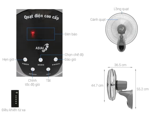 So sánh giá Quạt treo tường Asia 3 cánh VY377990 55W rẻ nhất? - Ảnh 3