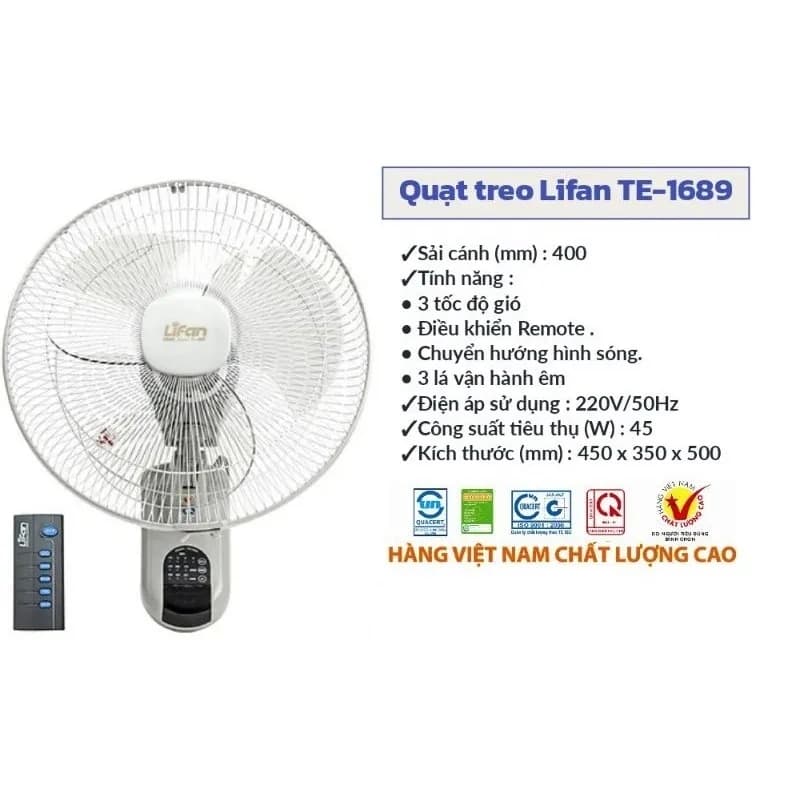 Quạt treo tường Lifan 3 cánh TE-1688 50W - Giá rẻ nhất hôm nay - Ảnh 5