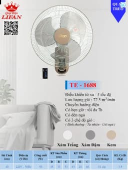 Quạt treo tường Lifan 3 cánh TE-1688 50W - Giá rẻ nhất hôm nay - Ảnh 10