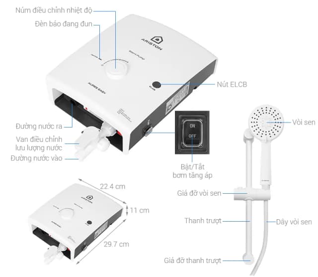 So sánh giá Máy nước nóng trực tiếp Ariston 4500W AURES EASY 4.5 D rẻ nhất? - Ảnh 8