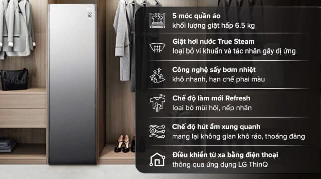 Tủ chăm sóc quần áo thông minh LG Styler Inverter 5 móc S5MB - Ảnh 15