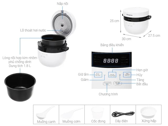 So sánh giá Nồi cơm điện tử Kangaroo 1.8 lít KG18DR9 rẻ nhất? - Ảnh 11