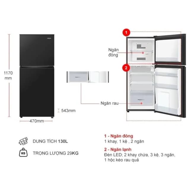 Top 1 so sánh giá Tủ lạnh Aqua 130 lít AQR-T160FA(GGN) - Tìm sản phẩm giá rẻ nhất - Ảnh 6
