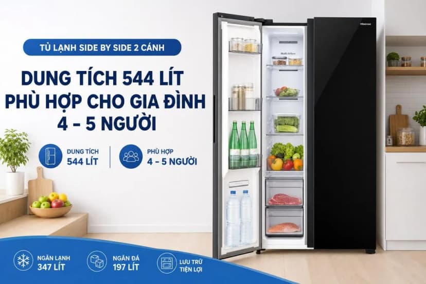 Tủ lạnh Hisense Inverter 544 lít Side By Side RS708N4EBU - Giá rẻ nhất hôm nay - Ảnh 2