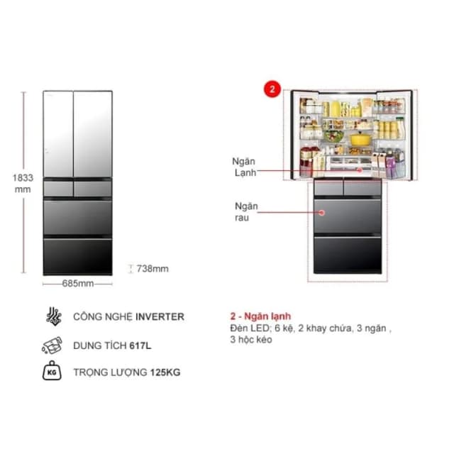So sánh giá Tủ lạnh Hitachi Inverter 617 lít Multi Door R-HW620RV XK rẻ nhất? - Ảnh 13