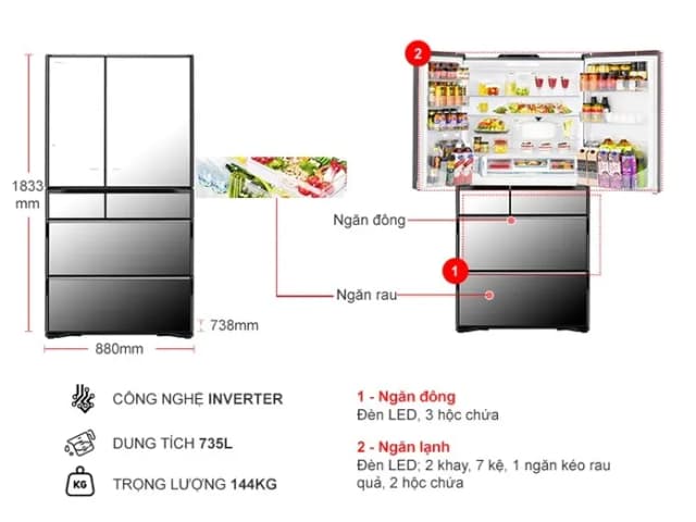 So sánh giá Tủ lạnh Hitachi Inverter 735 lít Multi Door R-ZX740KV X rẻ nhất? - Ảnh 2