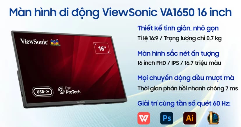 Màn hình di động Viewsonic VA1650 (16 inch Full HD, IPS, 60Hz, 7ms) - Giá rẻ nhất hôm nay - Ảnh 5
