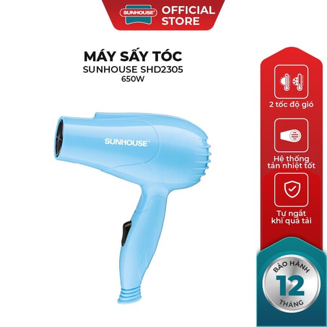 Máy Sấy Tóc SUNHOUSE SHD2305 - Công Suất 650W - 2 Tốc Độ Gió - 2 Mức Nhiệt - Hệ Thống Tản Nhiệt Tốt - Ảnh 12