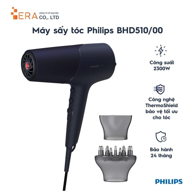 Máy sấy tóc công suất 2300W Philips BHD510/00 - Hàng chính hãng - Ảnh 1