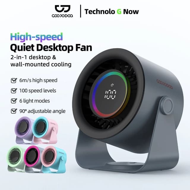 GOOJODOQ 2025 Quạt tốc độ cao để bàn 2 trong 1 mới Quạt gió 100 tốc độ Màn hình kỹ thuật số LED quạt turbo có thể điều chỉnh Đèn chiếu sáng RGB - Ảnh 10