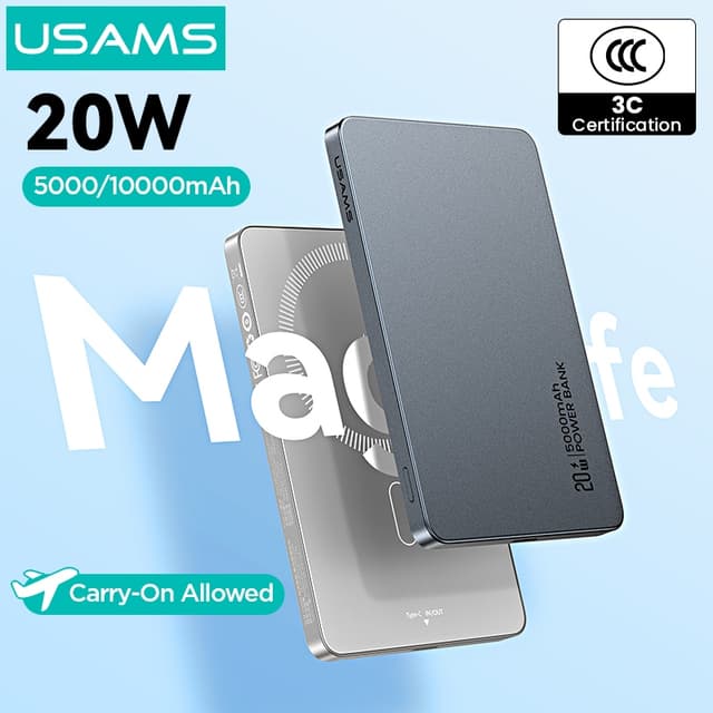 USAMS Wireless Power Bank 5000 / 10000mAh Sạc từ tính không dây Sạc nhanh USB-C Đầu vào / Ra cho iP17 16 15 14 13 12 Series - Ảnh 12