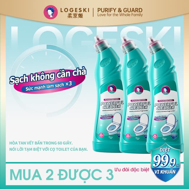 Nước tẩy bồn cầu Logeski Siêu sạch đa năng không cần chà, diệt khuẩn 99.9% khử mùi an toàn - Ảnh 6