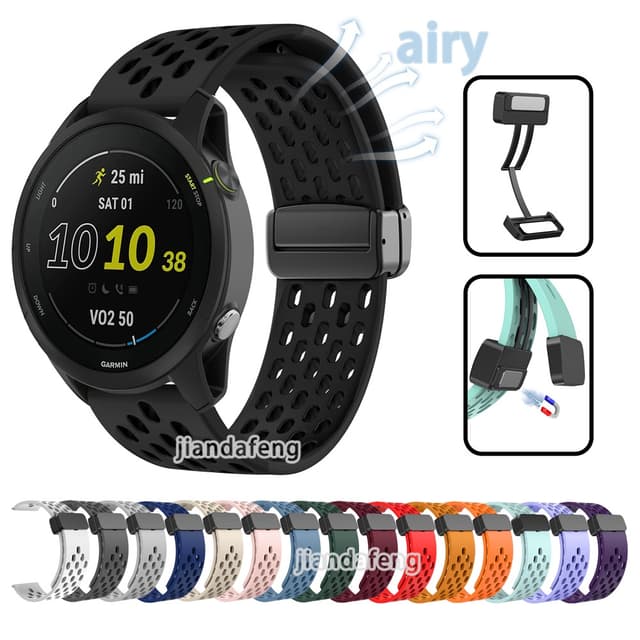 Dây đeo thông gió lỗ D Khóa thể thao Dây đeo từ tính Dây đeo silicon mềm cho Garmin Forerunner 570 47mm 255 265 Dây đeo đồng hồ thông minh âm nhạc - Ảnh 9