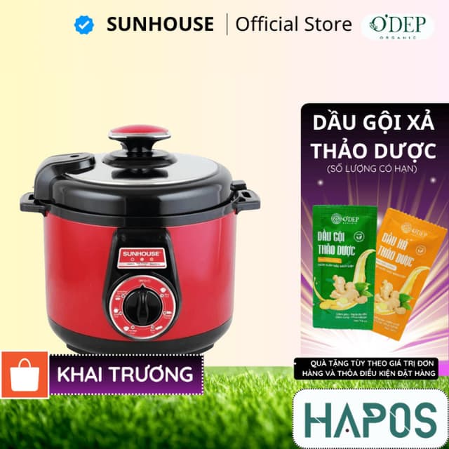 Nồi áp suất điện đa năng Sunhouse 5 Lít 900W, dây rời SHD1552 Đỏ - APOS HSA - Ảnh 1