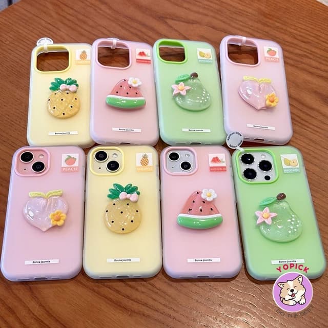 Ốp điện thoại trái cây 3D màu cho iPhone 16 15 14 13 12 11 Pro Max X XR XS Max Bear Vỏ hoạt hình dễ thương Vỏ mềm GDE - Ảnh 9