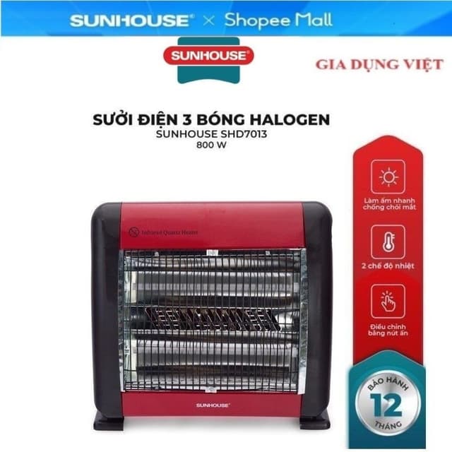 Sưởi điện hồng ngoại 2 bóng SUNHOUSE SHD7013 - Ảnh 8