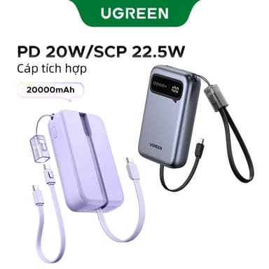 So sánh giá Powerbank đầy màu sắc, UGREEN, 20000mAh, với 2 Cáp USB C tích hợp, PD20W, SCP22.5W, Tương thích với iPhone 16 Pro Max rẻ nhất?