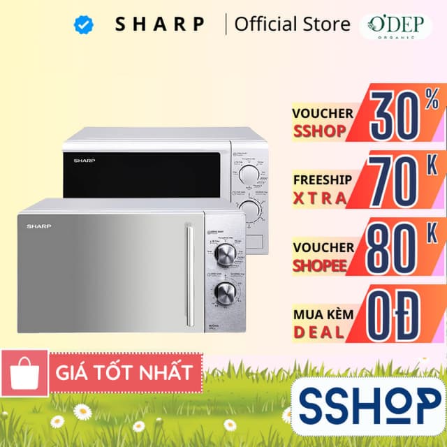 Lò vi sóng có nướng Sharp 20 lít 800W nướng 1000W, Chính hãng rã đông làm chín nhanh R-G222VN-S - SSHOP SSA - Ảnh 4