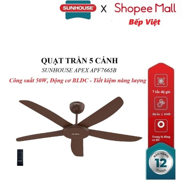 QUẠT TRẦN 5 CÁNH SUNHOUSE APEX APF7665B, Trang bị động cơ DC, 7 tốc độ gió, Công suất 50W, điều khiển từ xa - Ảnh 11