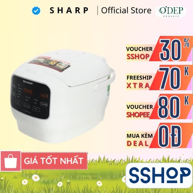 Nồi cơm điện tử Sharp 1.8 Lít Chính hãng, có khay hấp 835W lòng nồi chống dính KS-COM183MV-WH - SSHOP SSA - Ảnh 1
